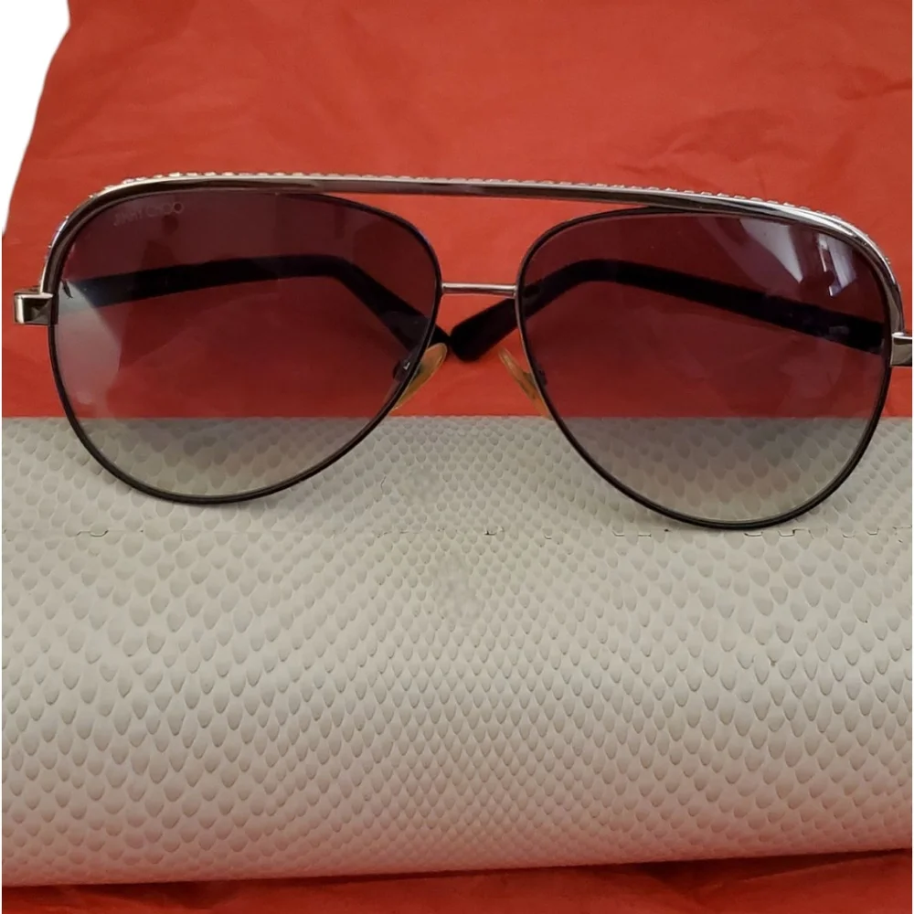 Jimmy Choo LINA/S Silver Black Crystal Jeweled Aviator Gradient Sunglasses - Picture 8 of 16